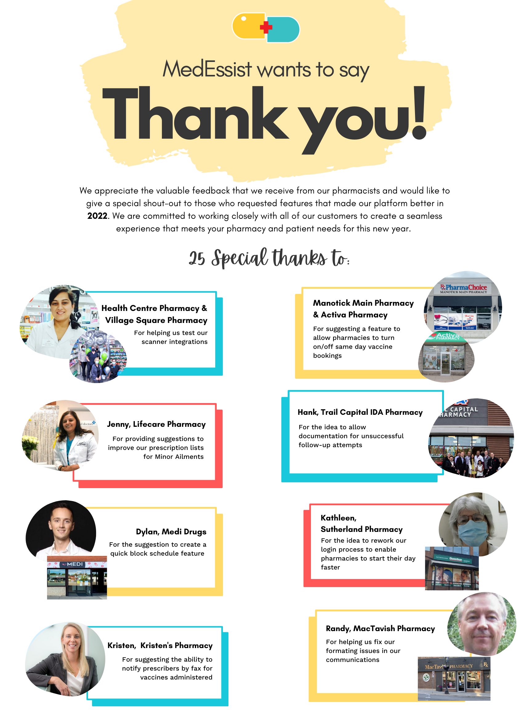 A collection of special shoutouts for pharmacies who gave us product suggestions in 2022